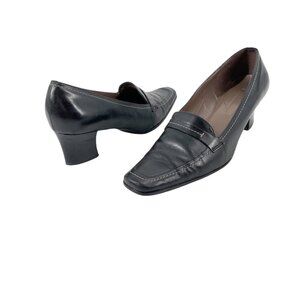 Y2K Vintage Nine West Jaywalk Black Leather Loafers Heels Womens Size 6M Classic